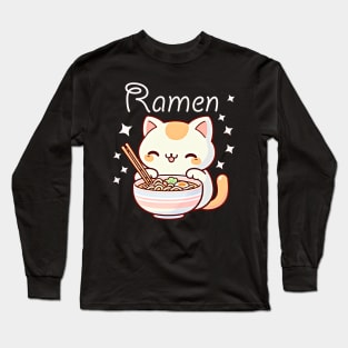Cute kawaii cat and ramen design Long Sleeve T-Shirt